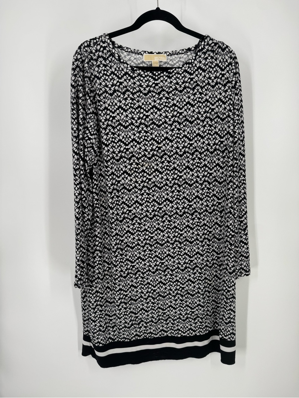 Michael Kors Black and White Patterned Long Sleeve Dress